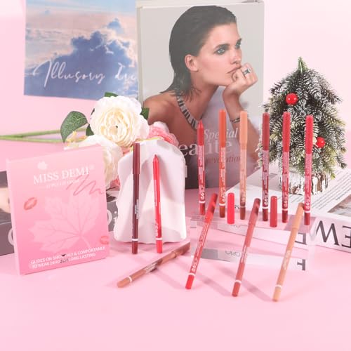 Miss Demi 12-Color Matte Velvet Lip Liner Set - Creamy Waterproof Lip Pencils for Women