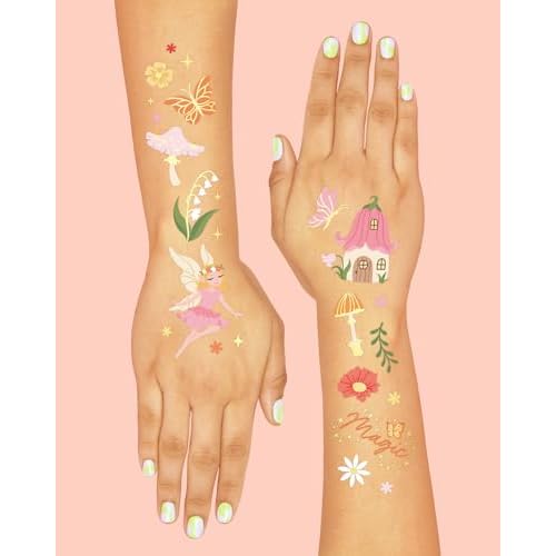 xo, Fetti Woodland Fairy Temporary Tattoos - 84 Foil Styles | Magical Princess Birthday Supplies, Forest Baby Shower Decorations, Girls Garden Accessory