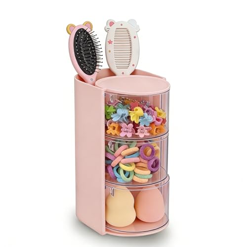 Aodse Hair Accessories Organizer with Rotatable 3-Tier Brush Holder (Pink, 3-Layer) for Hair Clips, Rings & Earrings