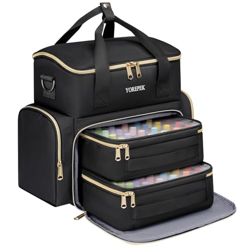 YOREPEK Black Nail Polish Organizer Bag Holds 48 Bottles with UV Lamp Compartment - Travel & Storage Case