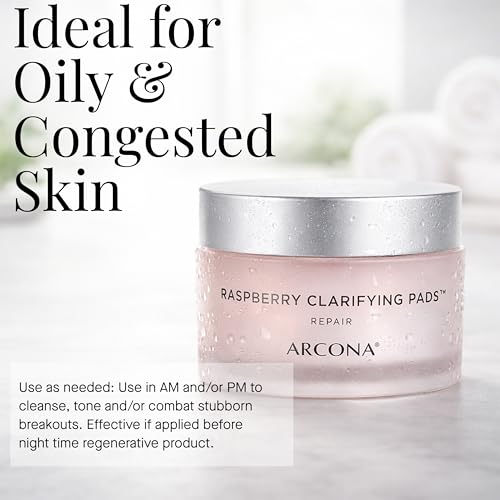 ARCONA Raspberry Clarifying Pads - Raspberry Extract, Witch Hazel, Salicylic Acid + Tea Tree Extracts Cleanse, Clarify + Protect Skin - 45 Pads, Made in The USA