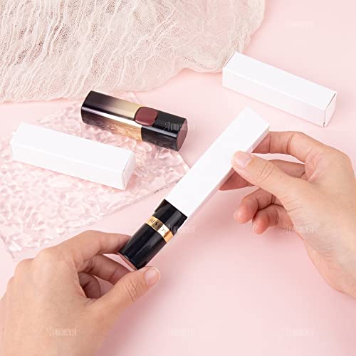 AUEAR, 50 Pack White Kraft Paper Lipstick Boxes Empty Lip Gross Box 3.35"x0.79"x0.79" Rectangle Balm Perfume Essence Oil Packaging Cases for DIY Gloss Gift