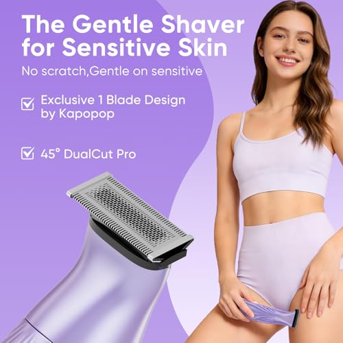 New Designed for Sensitive Skin Painless 2-in-1 Bikini Trimmer for Women,Dual Heads Electric Shaver & Razor for Body Pubic Underarm&Facial Hair,IPX7 Waterproof,Rechargeable Cordless Razor