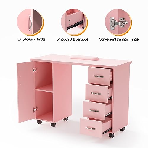 OmySalon Manicure Table with Storage Cabinet & Wrist Rest