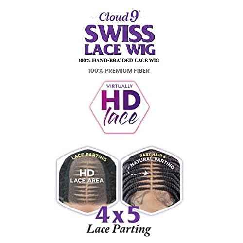 Sensationnel Cloud9 4X5 Braided Wig - Center Part Feed In 28 Inch Hand Tied Swiss Lace Braided Wig With Large Parting Area (1B OFFBLACK)