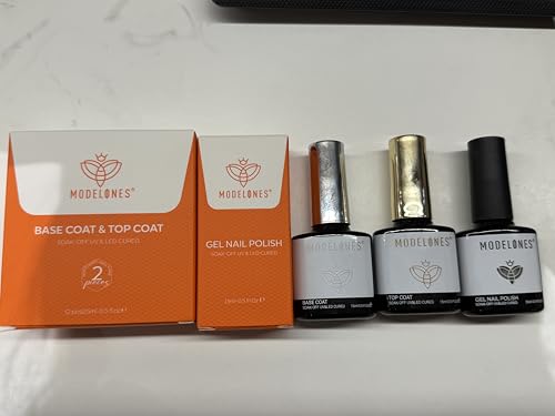 Modelones 3 Pcs Gel Base & No-Wipe Top Coat Set with White Gel Polish