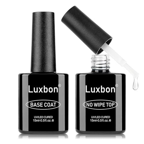 Luxbon No Wipe Gel Base Top Coat Set 2×15ml BT15ML for UV Nail Manicure