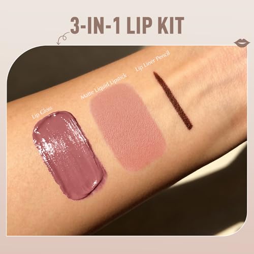 3-in-1 Lip Kit - Matte Lipstick, Liner & Nude Gloss Set