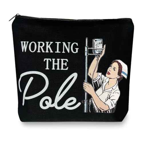 Degpum Working The Pole Nurse Makeup Bag,ER Emergency Room ICU Nurse Gift for Women,Nurse Accessories for Work,Nurse Graduation Gift,Nurse Tote Bag RN Nursing Bag for Work
