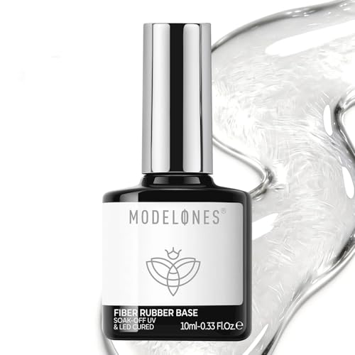 Modelones Fiber Rubber Base Gel for Nails - 15ml Clear, Self-Leveling & Reinforcing