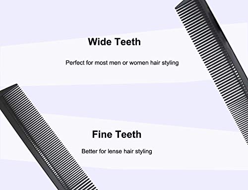 Black Carbon Fiber Teasing Comb - Fine & Wide Tooth Hair Barber Comb - Variation 8