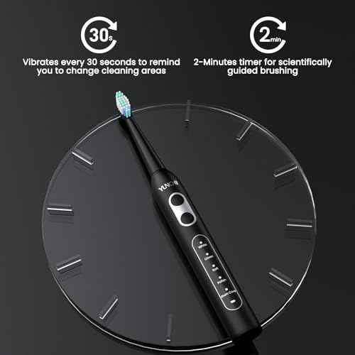YUNCHI Sonic Electric Toothbrush for Adults and Kids, Black Electric Toothbrush,55 Days Last USB Rechargeable Toothbrush, 5 Modes, 4 Brush Heads, 2-Min Smart Timer, IPX7 Waterproof