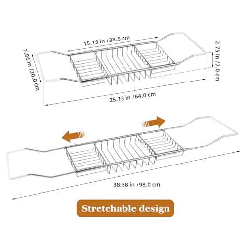 Expandable Stainless Steel Bathtub Caddy Tray with Non-Slip Grips