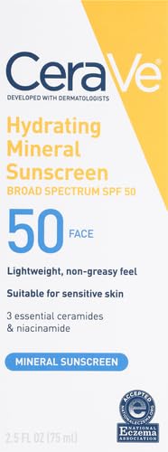 CeraVe Mineral Sunscreen SPF 50 Face - Zinc Oxide & Titanium Dioxide
