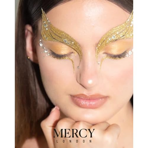 MERCY LONDON Gold Goddess Face Jewels Costume Accessories Face Gems Jewels All In One Headpiece Stick On Pixie