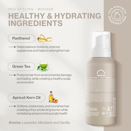Neuma Neu Styling Hair Mousse 6.6 Fl. Oz. Mousse for Hair Volume with Lavender, Mandarin & Vanilla Scent