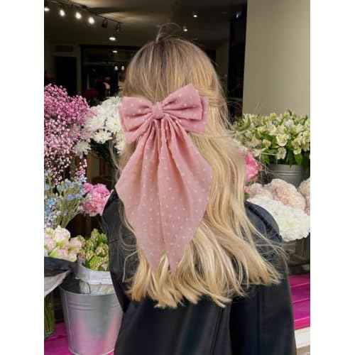 Tobeffect Hair Bow for Women Clips Bulk, Big Ribbon Bows with Long Tail, Oversized Bow Hair Accessories 8PCS