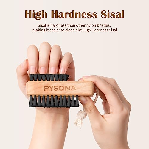 Pysona 2 Pack Nail Brush for Cleaning Fingernails Wooden Nail Scrub Brushes Fingernail Brush for Cleaning Toes and Nails, Two-Sided with Hanging Rope (Beechwood) (Black)