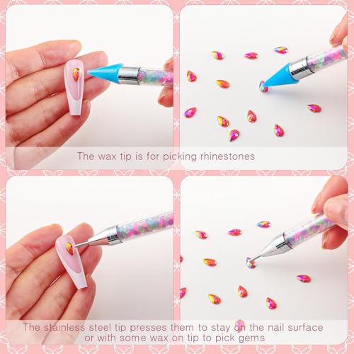 Tatuo 4 Pack Rhinestone Picker Tools with Glow Tips for Nail Art & Crafting