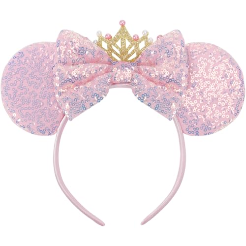 CANMIL Pink Sparkle Princess Bow Headband for Girls