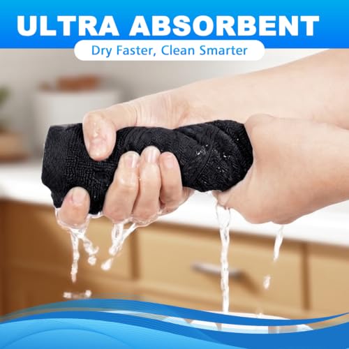 Cotton Washcloths 6-Pack, 13x13 Inch, Black, Absorbent