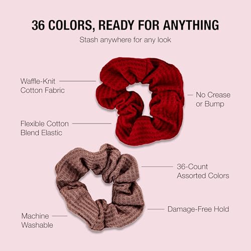 Scünci Waffle Knit Cotton Scrunchies, 36 Count No-Damage