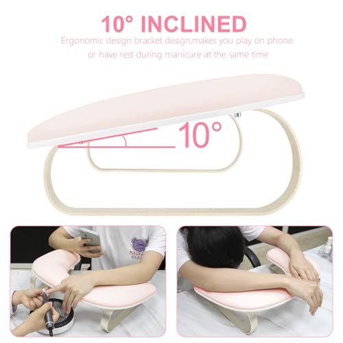Manicure Arm Rest for Nails Tech, Cleanable Leather Nail Arm Rest Stand, U Shaped Hand Rest Pillow for Acrylic Nail Salon Home Use, Aluminum Alloy Bracket(Pink£©