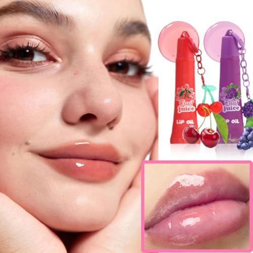 4 Colors Hydrating Lip Gloss Keychain,Glossy Plumping Nude Fruit Flavored Lip Gloss for Girls,High Shine Finish Lip Jelly Liquid Lipstick for Women