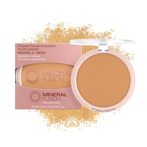 Mineral Fusion Pressed Powder Foundation, Neutral 4 - Med Skin w/Neutral Undertones, Age Defying Foundation Makeup with Matte Finish, Talc Free Face Powder, Hypoallergenic, Cruelty-Free, 0.32 Oz