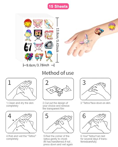 166Pcs Drip Baseball Temporary Tattoos - 15 Sheets