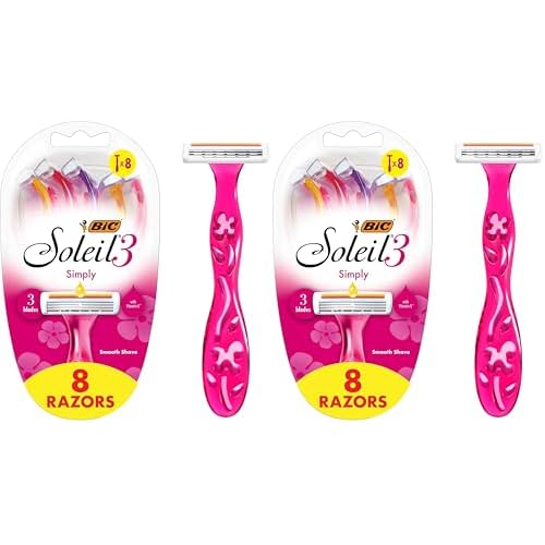 BIC Soleil Simply Smooth Women's Disposable 3 Blade Razors, Moisture Strip and Comfortable Handle, Skin Care Routine Kit, 8 Count (Pack of 2)