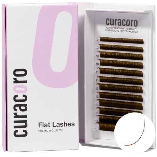 Curacoro Brown Eclipse Flat Lash Extensions - Mixed Length 8-15mm, Thickness 0.15mm, C CC D Curl, Brown Mink False Lashes, Matte Finish, Individual Eyelashes for Salon Use, Lightweight and Fluffy