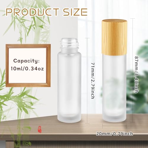Cositina 24 Pcs 10ml/0.34oz Glass Roller Bottles Refillable Perfume Bottles with Roller Balls & Bamboo Lids for Travel Essential Oils - White Frosted
