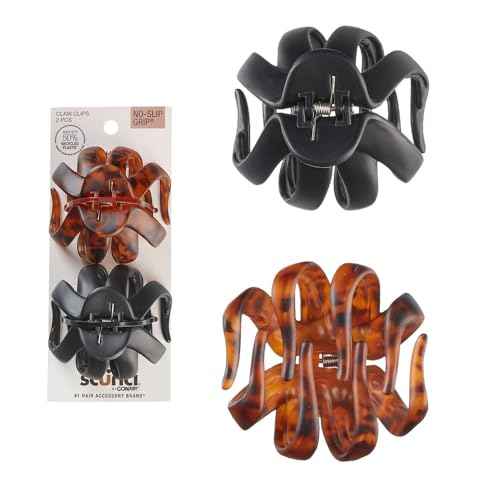 Scunci by Conair jaw claw clips - hair accessories for women - claw clips for thick hair - claw clip - Octopus Clip - Tortoise Brown & Black - 2 Count