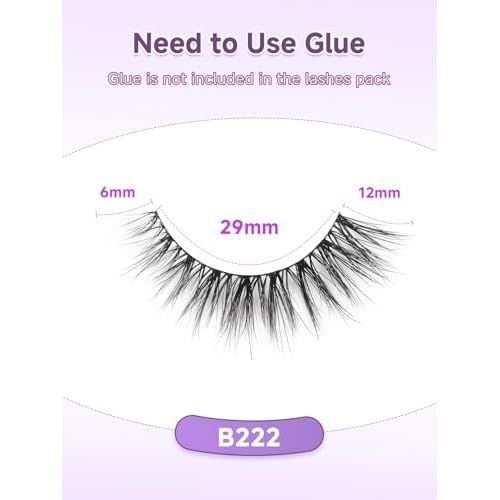 Natural Cat Eye Lashes False Eyelashes Natural 12mm Wispy Eyelashes with Thin Band 3D Volume False Lashes Soft Eye Lashes Pack C Curl Natural Eyelashes Fake Lashes 7 Pair EVENTILL