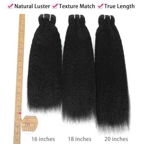 Kinkystraight Human Hair Bundles 12A 100% Unprocessed Brazilian Virgin Hair Kinky Curly Human Hair Extensions for Women Quick Weave Yaki Straight Bundles (18 inch)