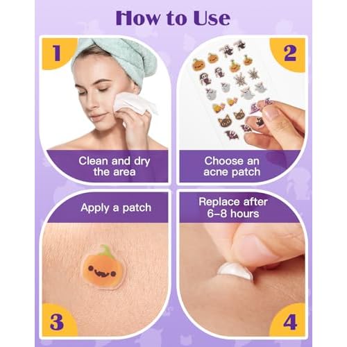 Halloween Acne Pimple Patches Cute - 144 Count Hydrocolloid Pimple Patches for Face, Spot Treatment Stickers w/Salicylic Acid & Tea Tree Oil for Zits and Blemishes, 2 Sizes & 12 Patterns