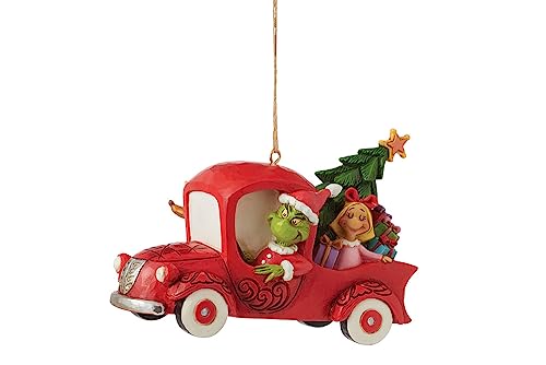 Enesco Dr. Seuss Grinch by Jim Shore Red Truck Hanging Ornament, Stone Resin Hand Crafted Collectible Decorative Christmas Tree Ornaments Home Decor Collection Gift, 2.99 Inch, Multicolor