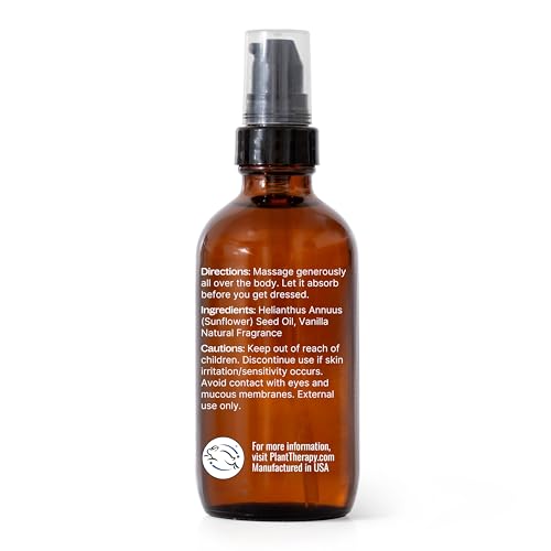 Plant Therapy Vanilla Body Oil 4 oz Sweet & Soothing Vanilla Scent, Locks in Moisture for Supple, Radiant Looking Skin, Promotes Skin Elasticity