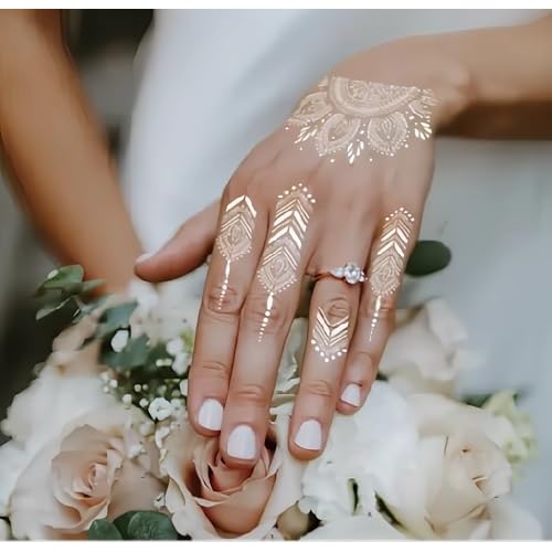 Temporary Tattoo Stencils, 10 Sheets Henna Tattoo Templates for Women Girls Indian Arabian Fake Tattoos DIY Body Art Stickers Reusable for Hand Arm Leg