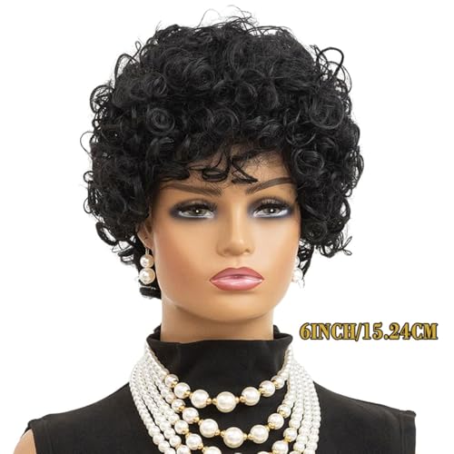 Adette Brazilian 6" Short Curly Wig with Bangs, 180% Density, Natural Black – 602-1B