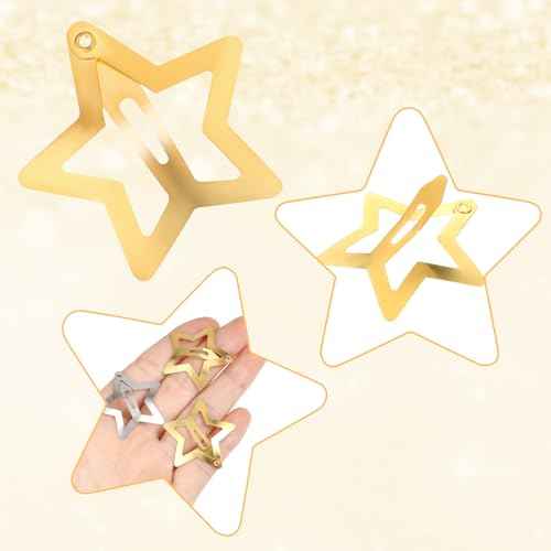 12PCS Metal Star Snap Hair Clips, 1.6 Inches for Kids Girls and Women, Silver/Gold/Black Barrettes, Non Slip 2000s Y2K Cute Hair Accessories