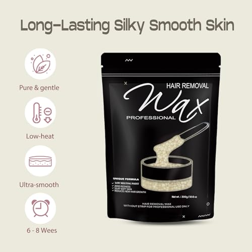 300g Wax Beads - Hard Wax Beads for Brazilian Bikini & Coarse/Stubborn Hair, Wax Beads for Hair Removal At-Home Waxing,Hard Wax Works on Face, Body, Legs (Coconut)