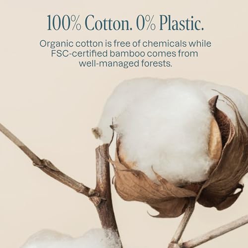 Cliganic Organic Bamboo Cotton Swabs - 200 Count, Hypoallergenic