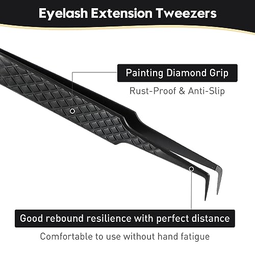 Ms.Queen Lash Extension Tweezers - 90° Fiber Tip Diamond Grip