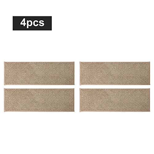 COSY HOMEER Edging Stair Treads Non-Slip Carpet Mat 28inX9in Indoor Stair Runners for Wooden Steps, Edging Stair Rugs for Kids and Dogs, 100% Polyester TPE Backing(4pc, Beige)