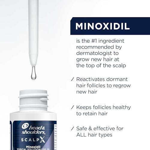 Head & Shoulders Scalp X 5% Minoxidil for Men, Hair Regrowth Treatment for Thinning Hair and Hair Loss, Topical Solution, 3 Month Supply, Non-Greasy Formula, 2 Fl Oz Each, 3 Pack