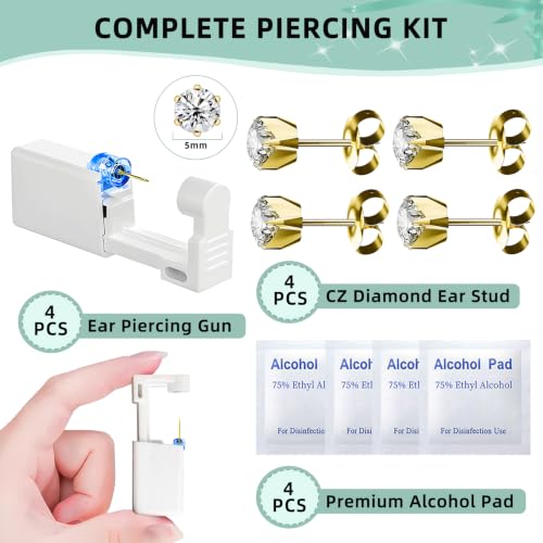 12-Piece Ear Piercing Kit with 4 Cubic Zirconia Studs - 316L Stainless Steel