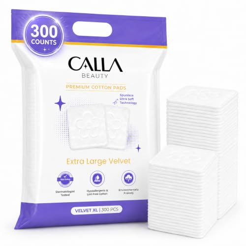 CALLA BEAUTY Large XL Square Cotton Pads - 300 Count Spunlace Face Pads