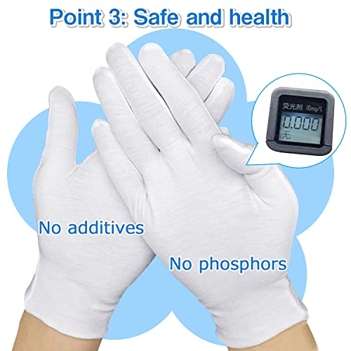 Reusable White Cotton Moisturizing Gloves for Dry Hands & Eczema, 12 Pairs